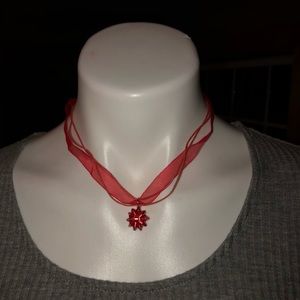Red bow Christmas necklace adjustable NEW